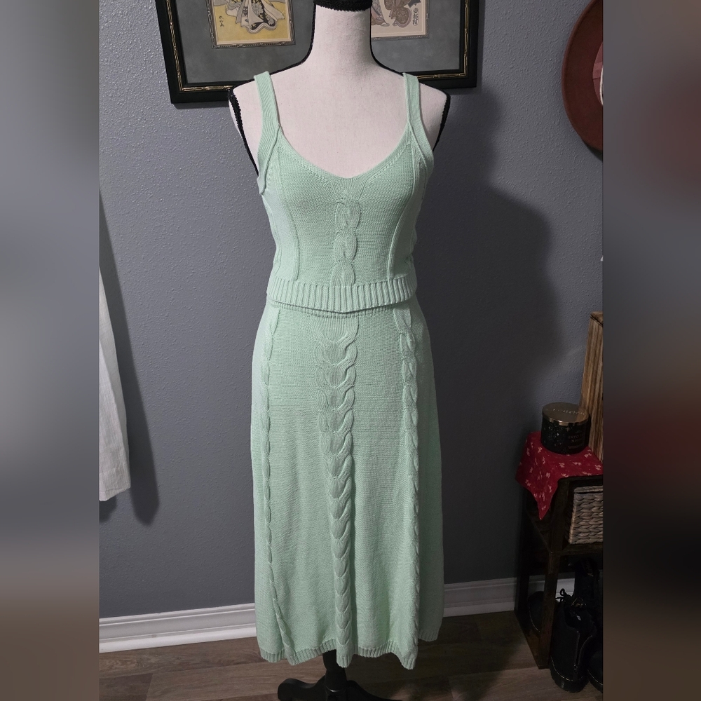 MOTF Japan Light Green Cable Knit Maxi Dress
